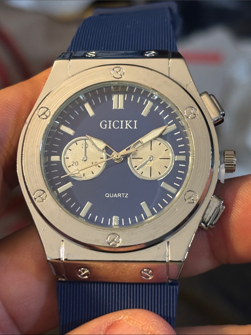 Men's Blue Dial Silver Case Quartz Watch